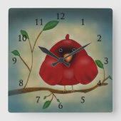Horloge Carrée Cardinal oiseau rouge (Recto)