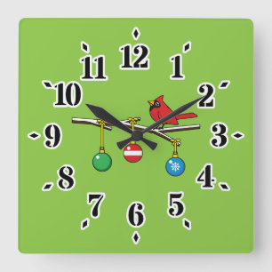 Horloge Carrée Cardinal Rouge à Noël Branche nu