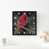 Horloge Carrée Cardinal rouge perché sur une branche d'arbre (Maison)