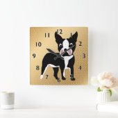 Horloge Carrée Caricature de Boston Terrier (Maison)