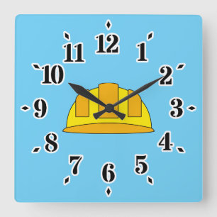 Horloge Carrée Caricature de Casquette dur jaune