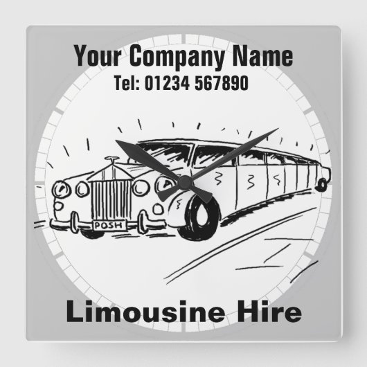 Horloge Carrée Caricature de location de limousine (Recto)