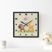 Horloge Carrée Caricature en bois mignon (Maison)