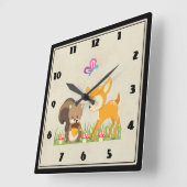 Horloge Carrée Caricature en bois mignon (Angle)
