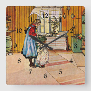 Horloge Carrée Carl Larsson peinture, La Cuisine