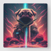 Horloge Carrée Carlin adorable en costume robotique futuriste (Recto)