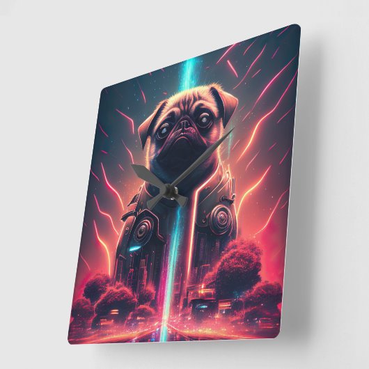 Horloge Carrée Carlin adorable en costume robotique futuriste (Angle)