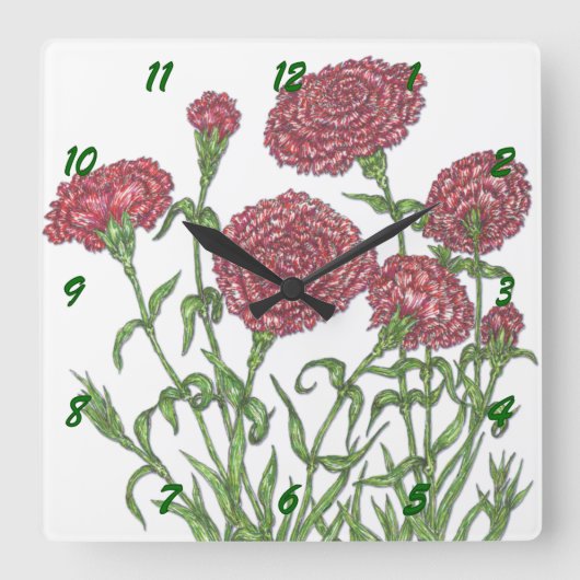 Horloge Carrée Carnations (Recto)