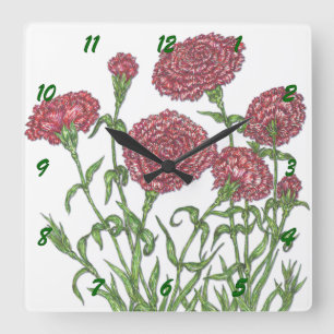 Horloge Carrée Carnations