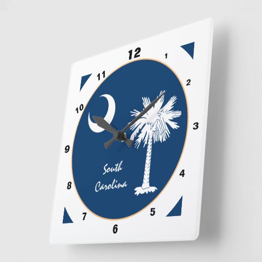 Horloge Carrée Caroline du Sud moderne & Drapeau Accueil USA / de (Angle)