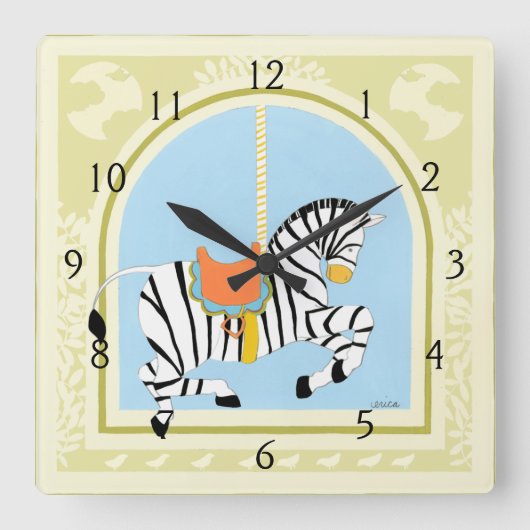 Horloge Carrée Carousel Zebra par June Erica Vess (Recto)