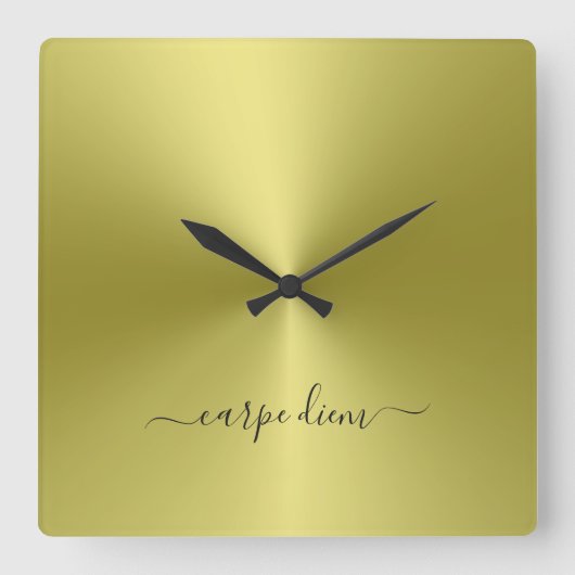 Horloge Carrée Carpe diem Yellow Metallic Style acrylique (Recto)