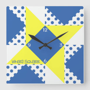 Horloge Carrée Carré ailé - Bleu et jaune