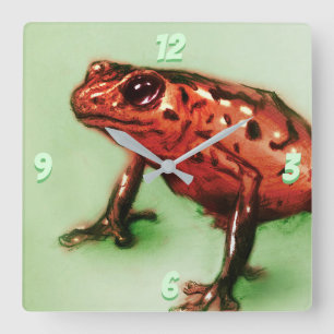 Horloge Carrée Carré de la grenouille rouge, croquis d'animaux sa