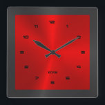 Horloge Carrée Carré en acier inoxydable noir & rouge & métal W<br><div class="desc">Texture fausse métallique rouge et noire avec un look en acier inoxydable.</div>