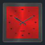 Horloge Carrée Carré en acier inoxydable noir & rouge & métal W<br><div class="desc">Texture fausse métallique rouge et noire avec un look en acier inoxydable.</div>