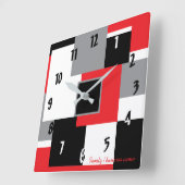 Horloge Carrée Carré géométrique moderne Formes rouge noir blanc (Angle)