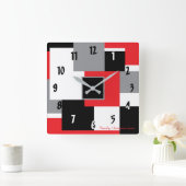 Horloge Carrée Carré géométrique moderne Formes rouge noir blanc (Maison)