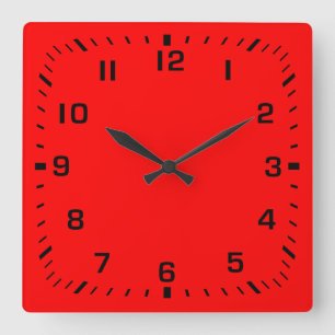 Horloge Carrée Carré noir numéro face sur fond rouge