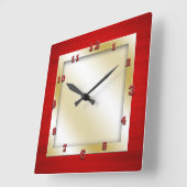 Horloge Carrée Carré rouge et or (Angle)