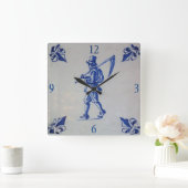 Horloge Carrée Carreaux bleus Delft - Modèle (Maison)