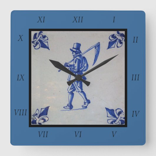 Horloge Carrée Carreaux bleus Delft - Modèle (Recto)
