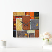 Horloge Carrée Carreaux Brown et orange (Maison)