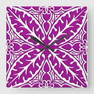 Horloge Carrée Carreaux marocains - améthyste pourpre et blanc