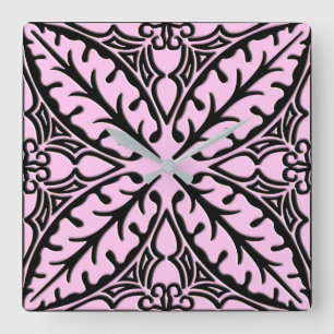 Horloge Carrée Carreaux marocains - rose glace et noir