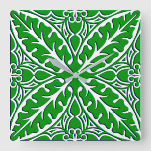 Horloge Carrée Carreaux marocains - vert émeraude et blanc