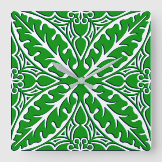 Horloge Carrée Carreaux marocains - vert émeraude et blanc (Recto)