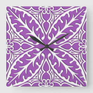 Horloge Carrée Carreaux marocains - violet et blanc
