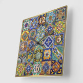 Horloge Carrée Carreaux mexicains (Angle)