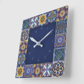 Horloge Carrée Carreaux Talavera mexicains (Angle)