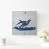 Horloge Carrée Carrelage Bleu Delft antique - Grouse dans l'Herbe (Maison)