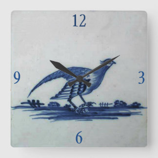 Horloge Carrée Carrelage Bleu Delft antique - Grouse dans l'Herbe