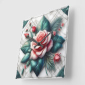 Horloge Carrée Carrelage floral complexe mosaïque (Angle)