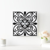 Horloge Carrée Carrelage marocain - blanc avec arrière - plan noi (Maison)