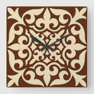 Horloge Carrée Carrelage marocain - chocolat et beige