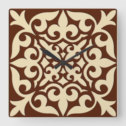 Horloge Carrée Carrelage marocain - chocolat et beige (Recto)