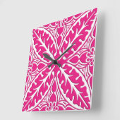 Horloge Carrée Carrelage marocain - rose fuchsia et blanc (Angle)