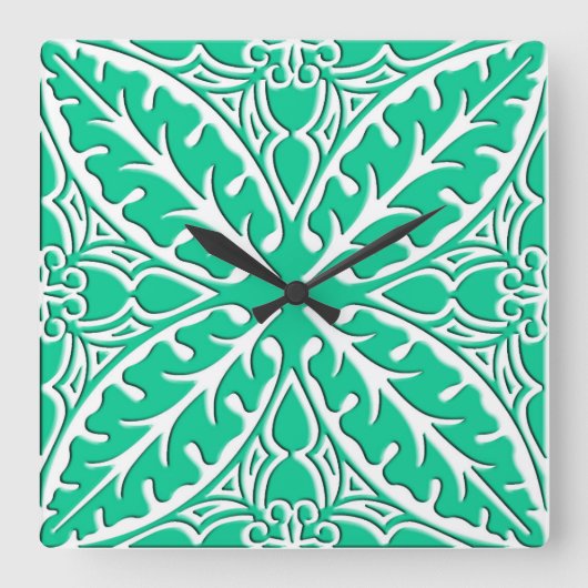 Horloge Carrée Carrelage marocain - turquoise et blanc (Recto)
