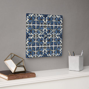 Horloge Carrée Carrelage méditerranéen, Portugais, Azulejo, Majol