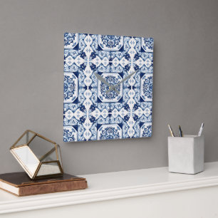 Horloge Carrée Carrelage méditerranéen, Portugais, Azulejo, Majol