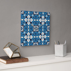 Horloge Carrée Carrelage méditerranéen, Portugais, Azulejo, Majol
