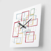 Horloge Carrée Carrés Abstraits Mid Century Rouge Bleu Vert jaune (Angle)