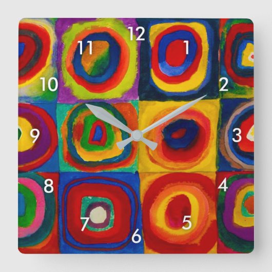 Horloge Carrée Carrés avec cercles, Abstraits, Wassily Kandinsky (Recto)