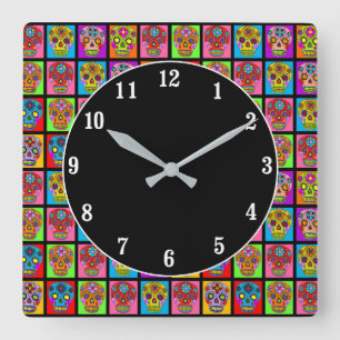 Horloge Carrée Carrés crâne sucre