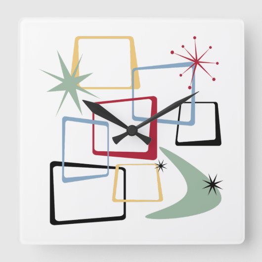 Horloge Carrée Carrés de l'âge atomique Boomerang Starburst milie (Recto)