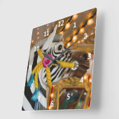 Horloge Carrée Carrousel Joyeux-Go-Round Ride Zebra Horse (Angle)